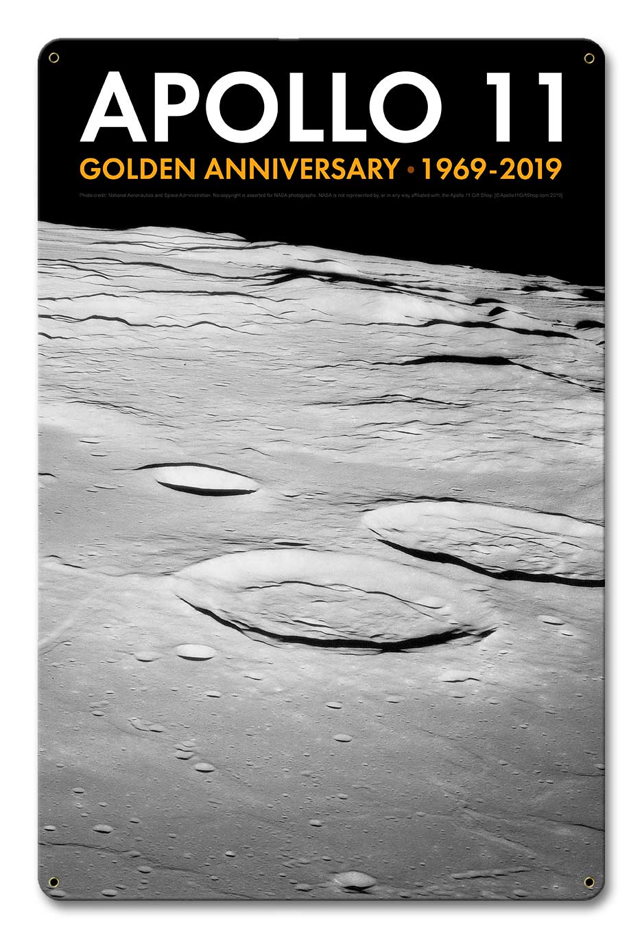Apollo 11 50th Anniversary Craters on the Lunar Surface Black Metal Sign Vintage Sign, Aviation, Metal Sign, Wall Art, 12 X 18 Inches