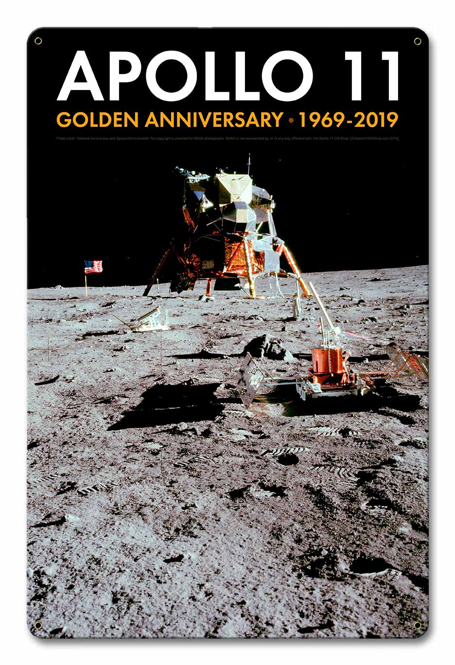 Apollo 11 50th Anniversary LM Eagle on the Moon Black Metal Sign Vintage Sign, Aviation, Metal Sign, Wall Art, 12 X 18 Inches
