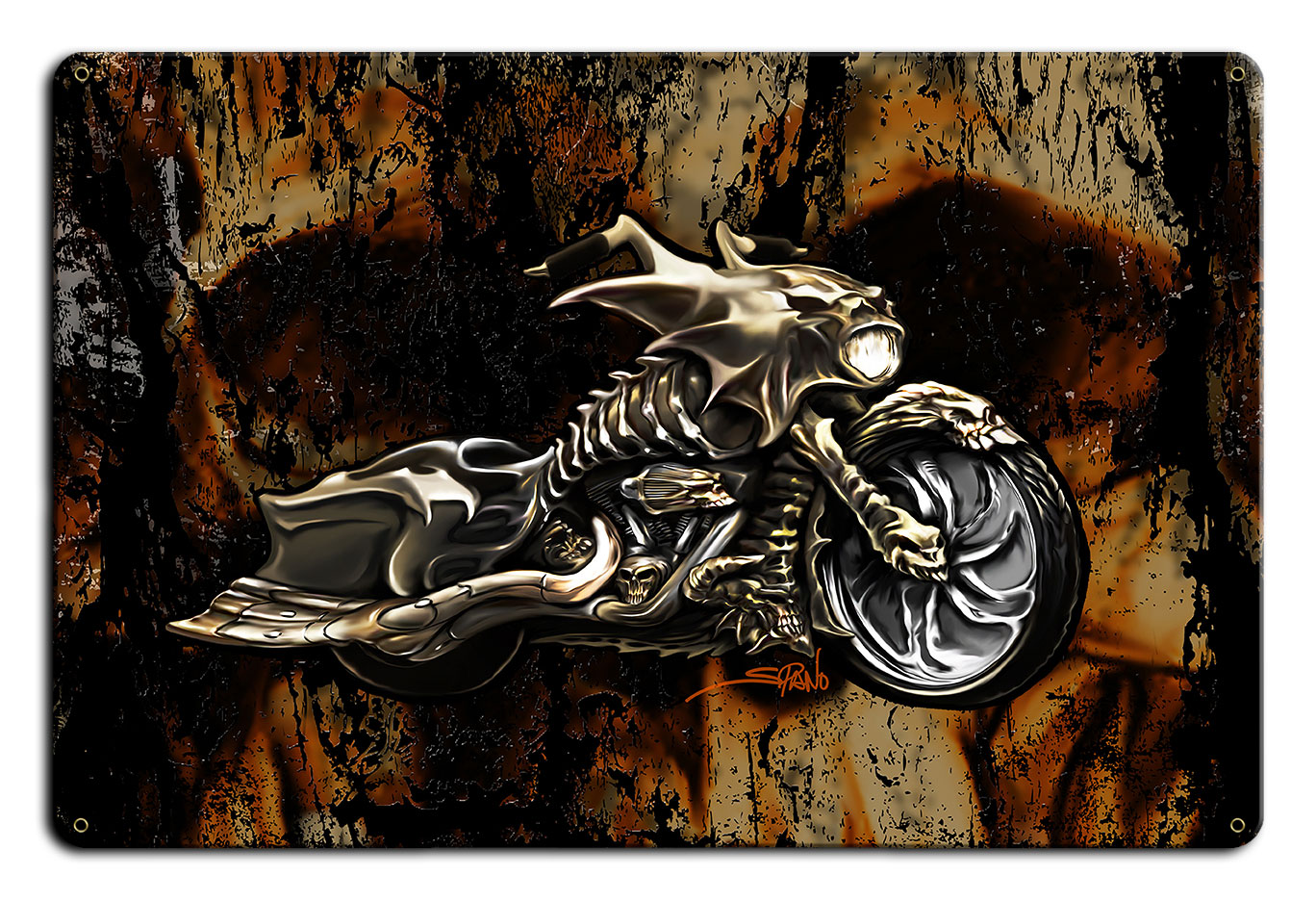Evil Bones Motorcycle Vintage Sign, Motorcycle, Metal Sign, Wall Art, 18 X 12 Inches