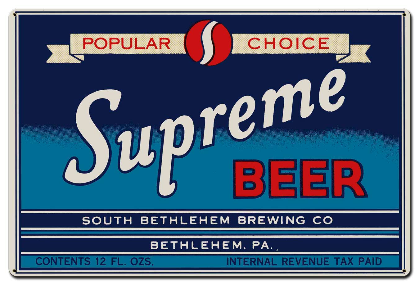 Supreme Beer 36 X 24 vintage metal sign