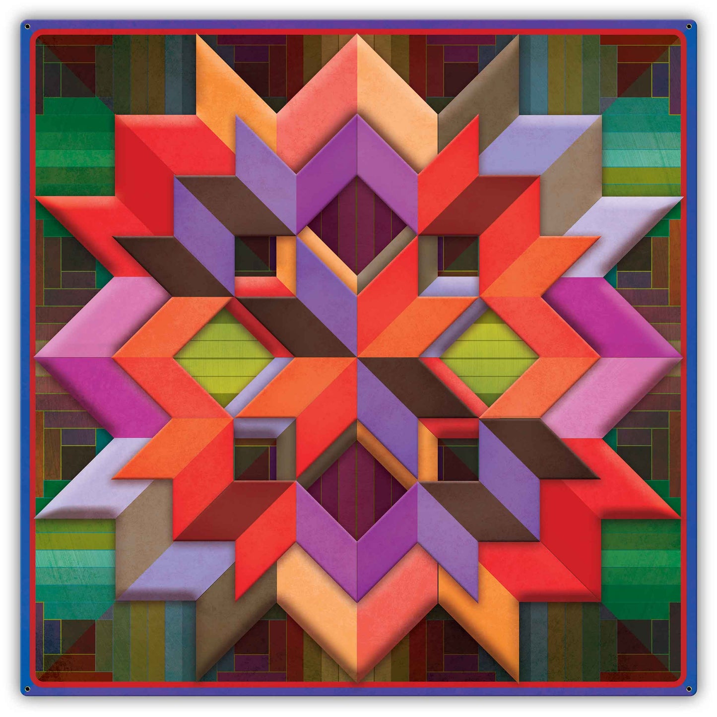 Box Log Cabin Blue Border 42 x 42 Custom Shape