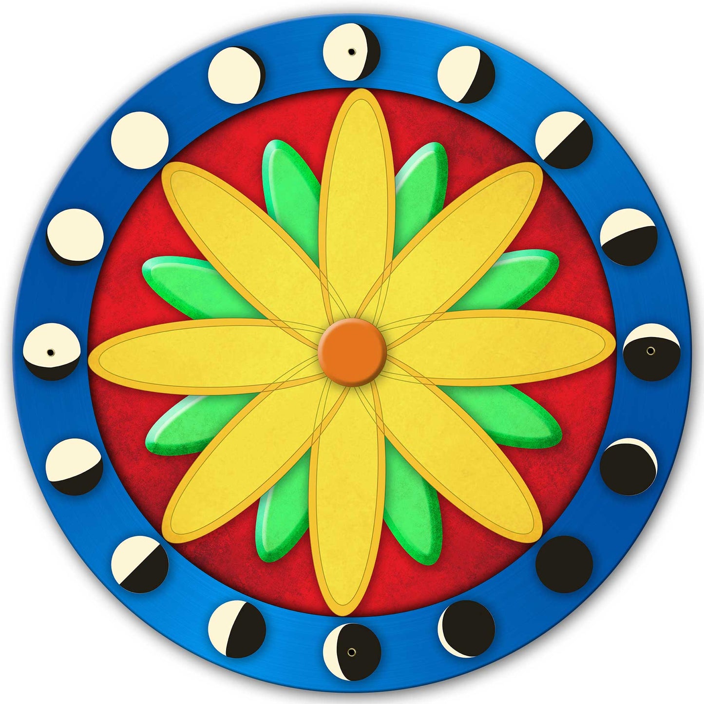 Moon Phases Hex Sign Blue-Red 28 x 28 Round