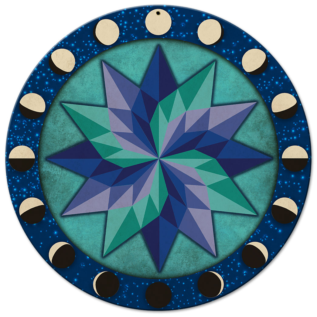 Moon Phases Pinwheel Blue-Green 14 x 14 Round