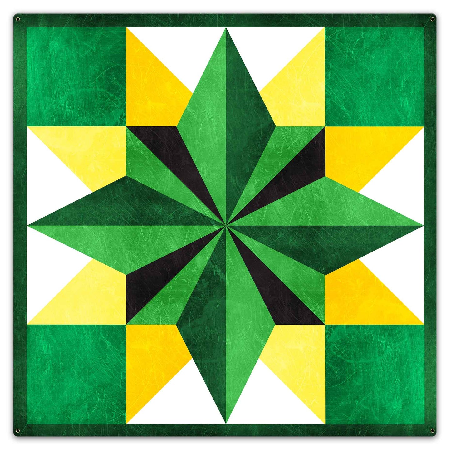 Five Square Quilt Green Yellow 36 x 36 Custom Shape