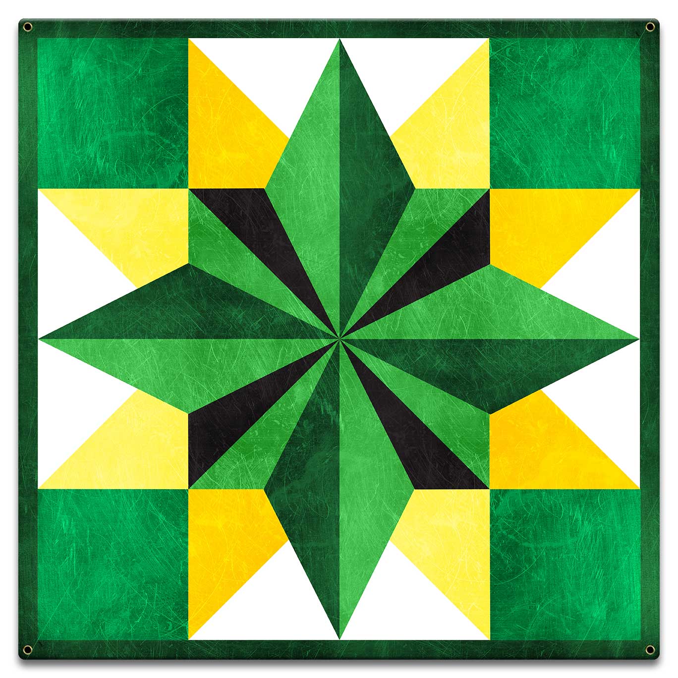 Five Square Quilt Green Yellow 18 x 18 Custom Shape