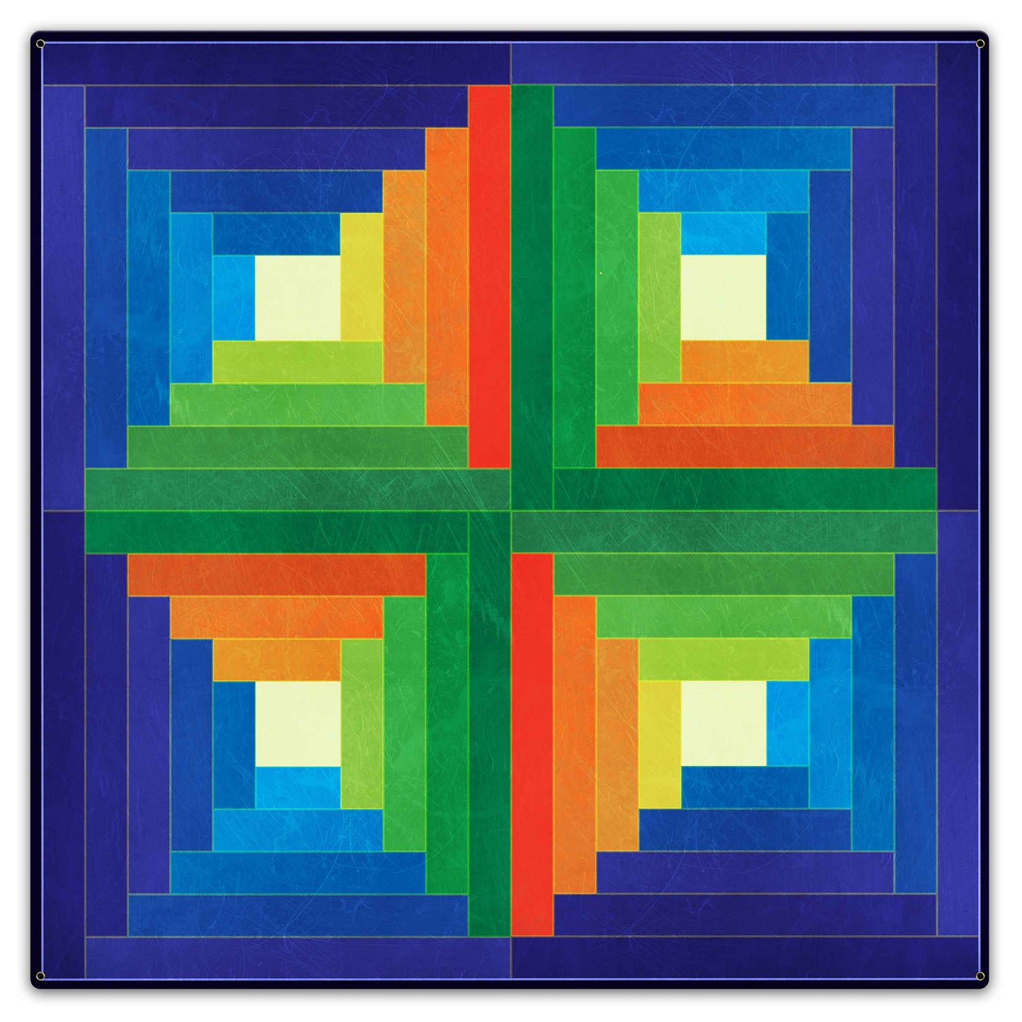 Log Cabin Blue Green Orange 36 x 36 Custom Shape