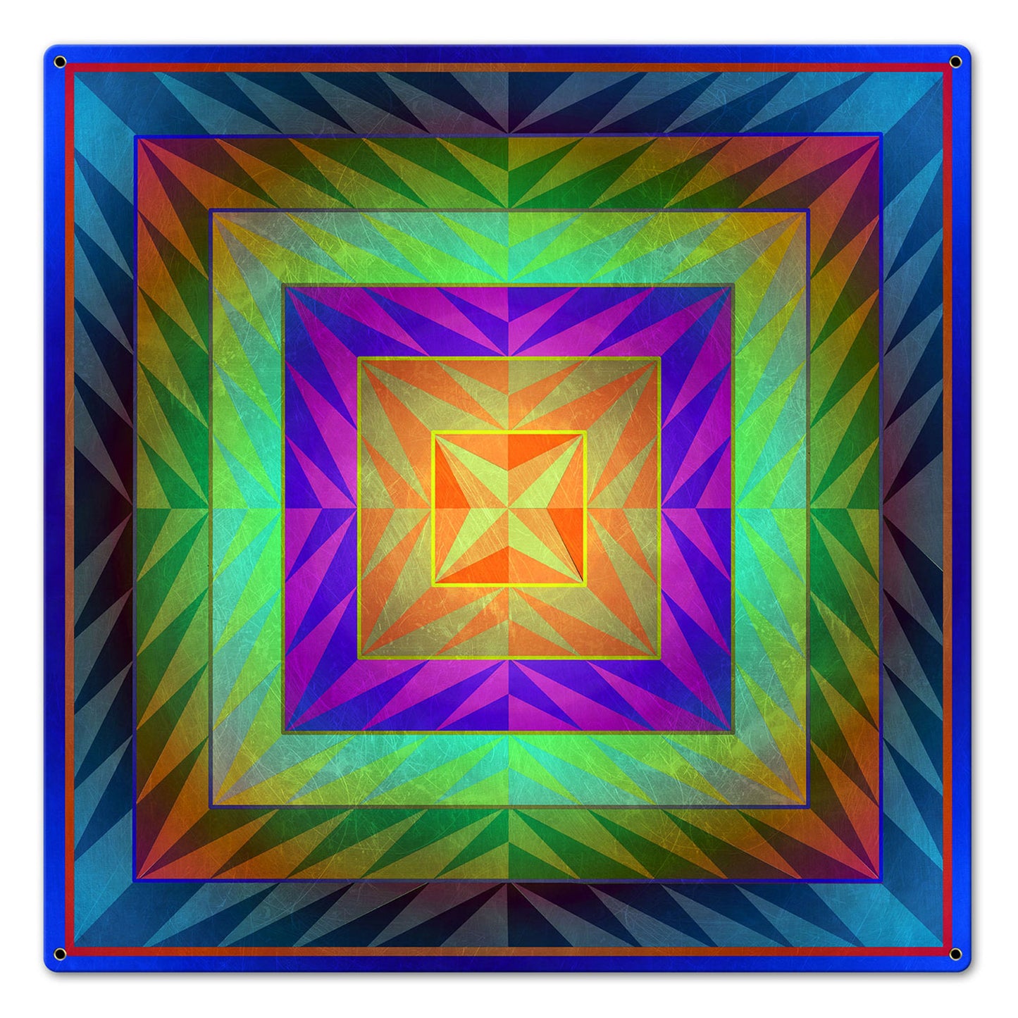 Reverse Triangle Quilt Blue Mag Orange 24 x 24 Custom Shape