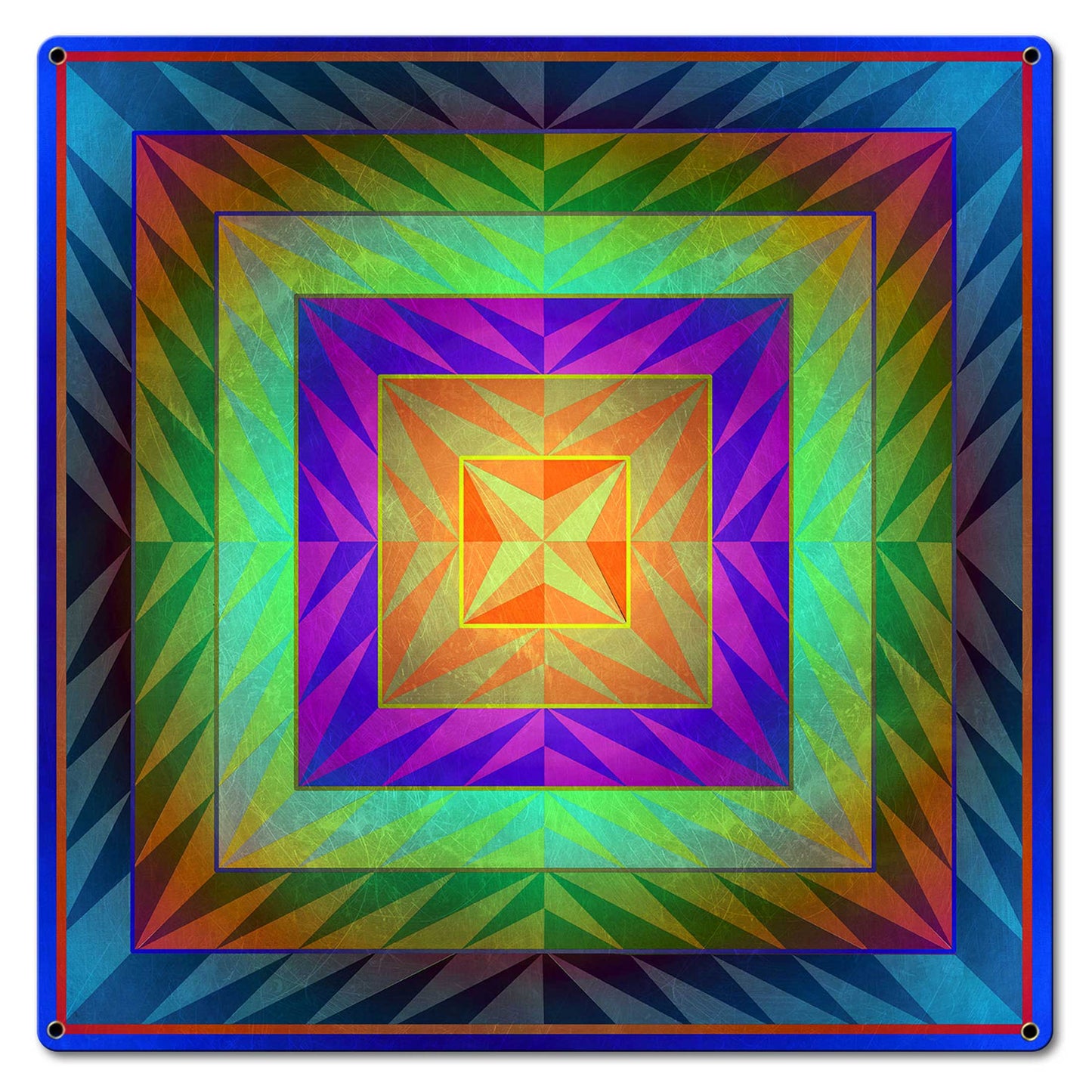 Reverse Triangle Quilt Blue Mag Orange 18 x 18 Custom Shape