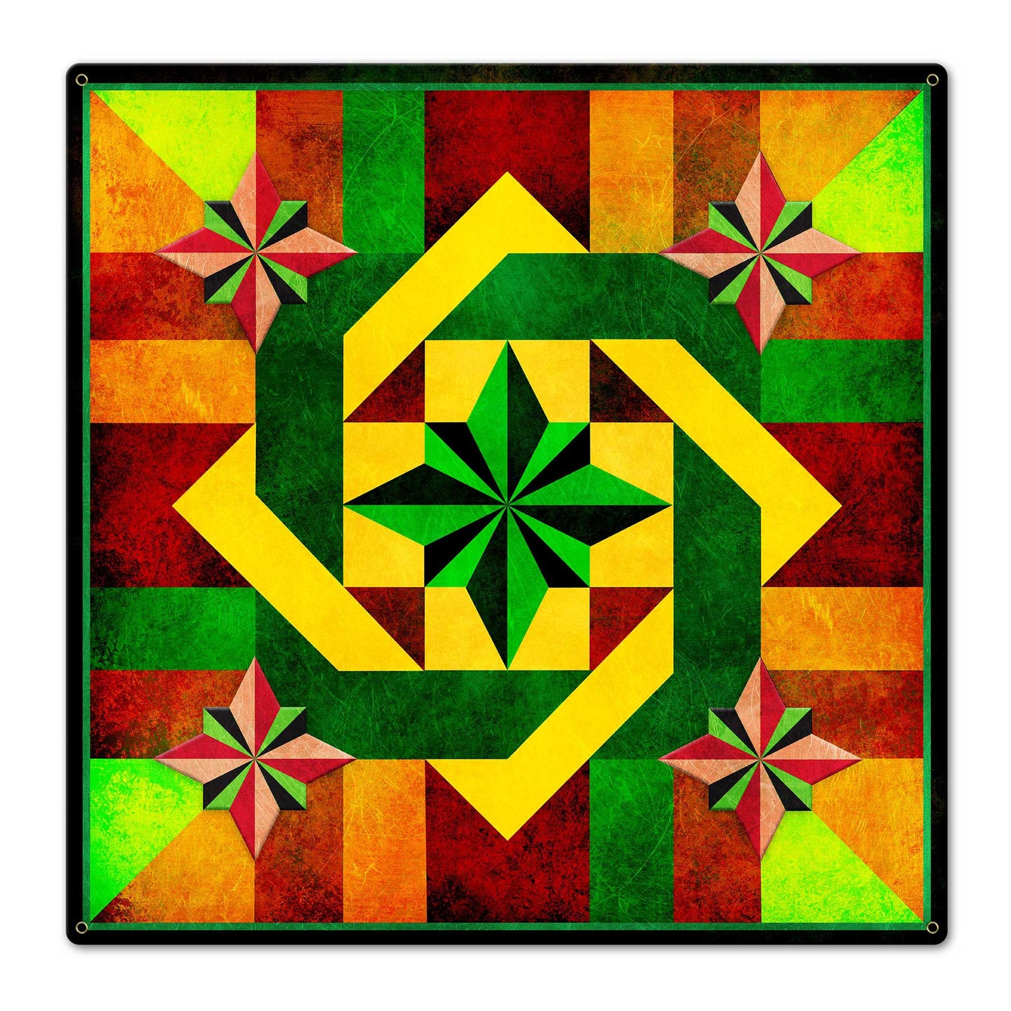 Five Square Orange Green Brown Quilt 24 x 24 Custom Shape