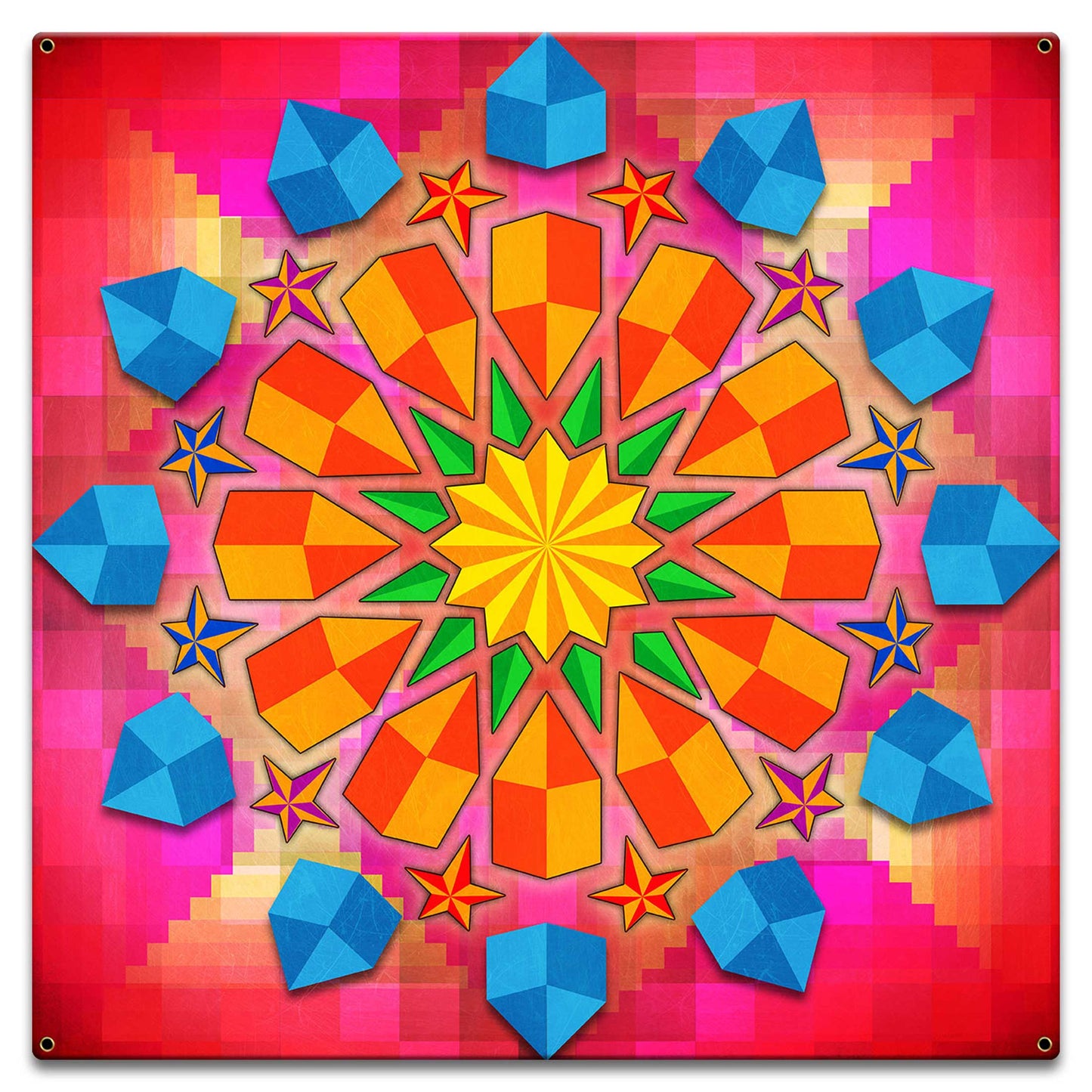 Twelve Point Log Cabin Quilt 18 x 18 Custom Shape