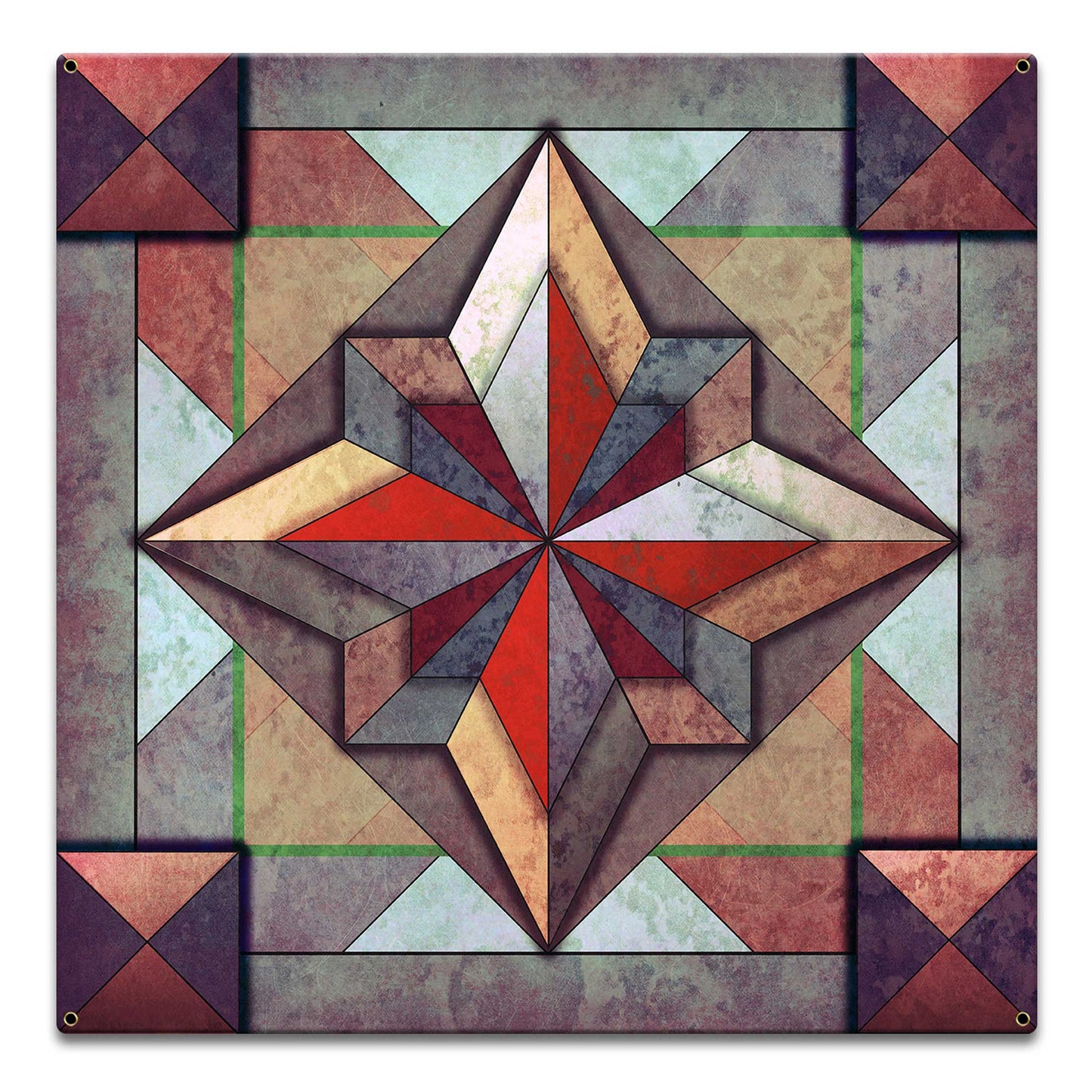 8 Point Quilt Earthtones Red-Brown 18 x 18 Custom Shape