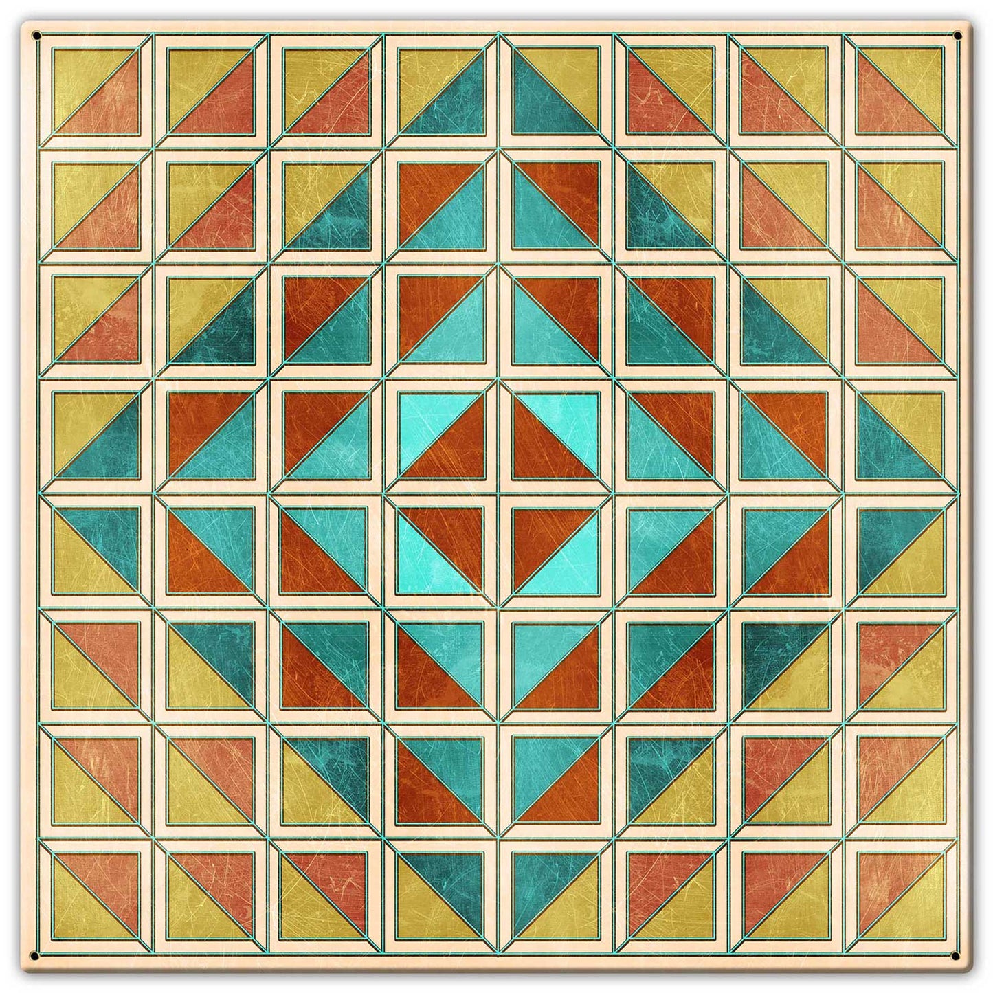 Squares And Triangles Earthtones Quilt 30 x 30 Custom Shape