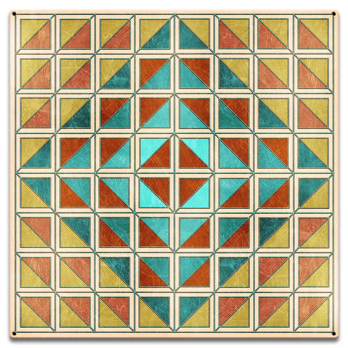 Squares And Triangles Earthtones Quilt 18 x 18 Custom Shape