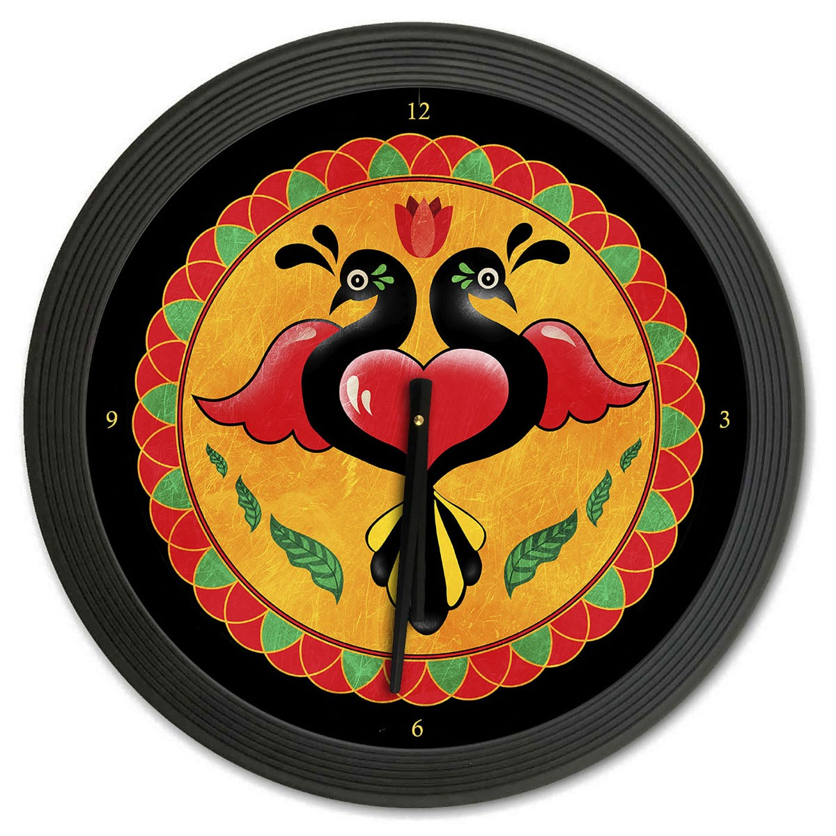 Birds Heart Hex Sign 18 x 18 Clock