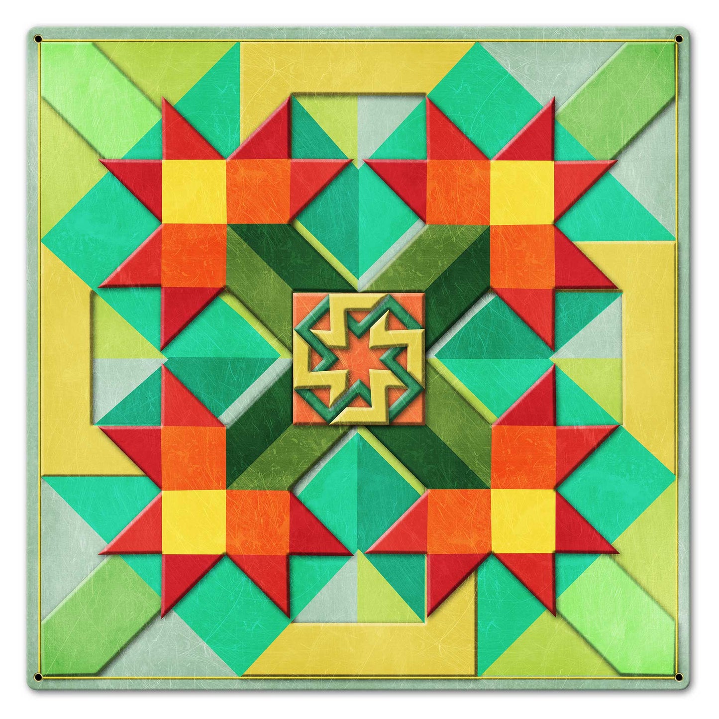 Red Flowers Peach Green Yellow Background 24 X 24 vintage metal sign