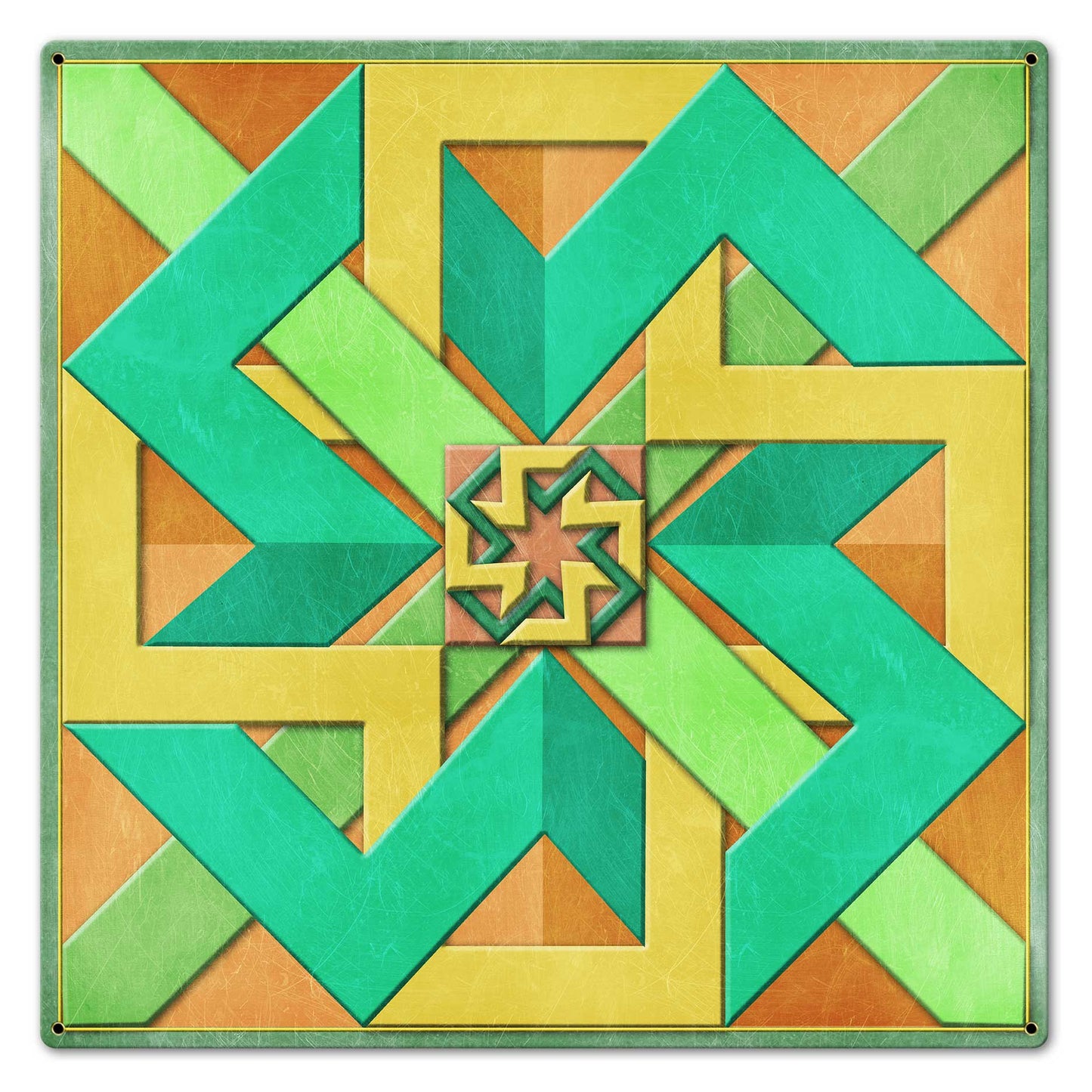 Box Design Peach Green Yellow 24 X 24 vintage metal sign