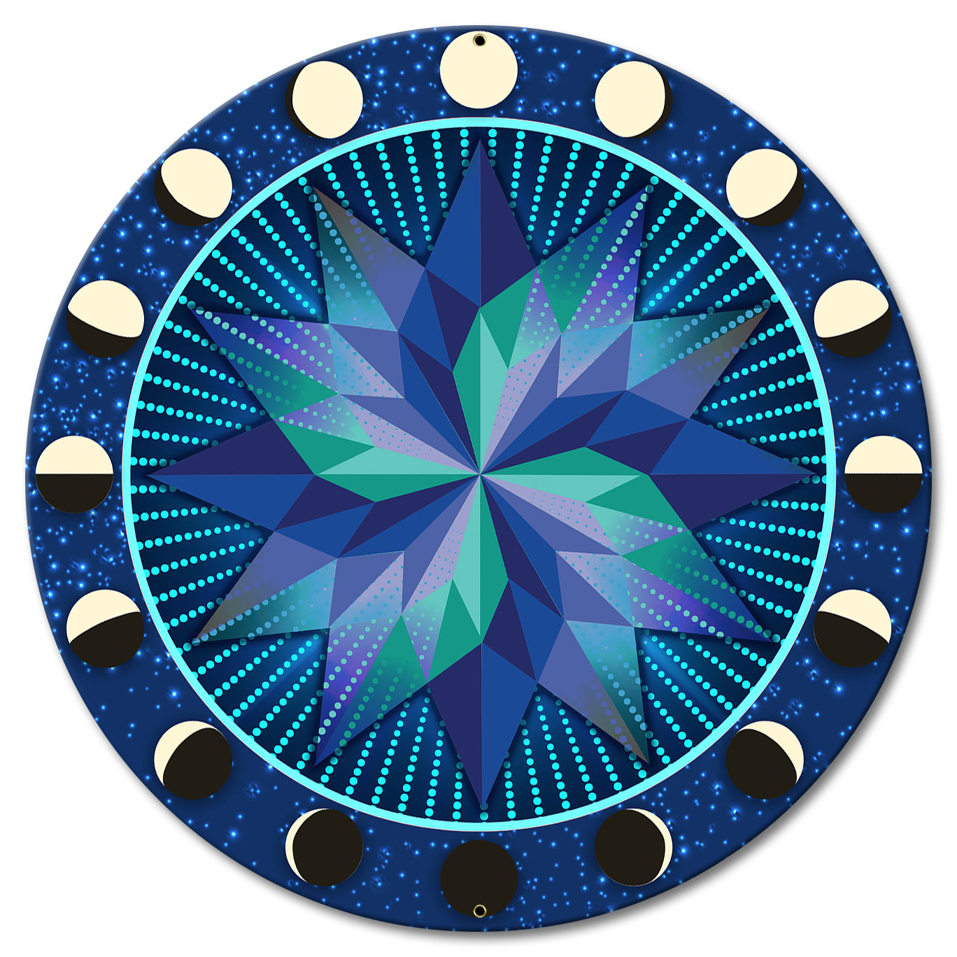 Moon Phases Glowing Stars Hex 18 X 18 vintage metal sign