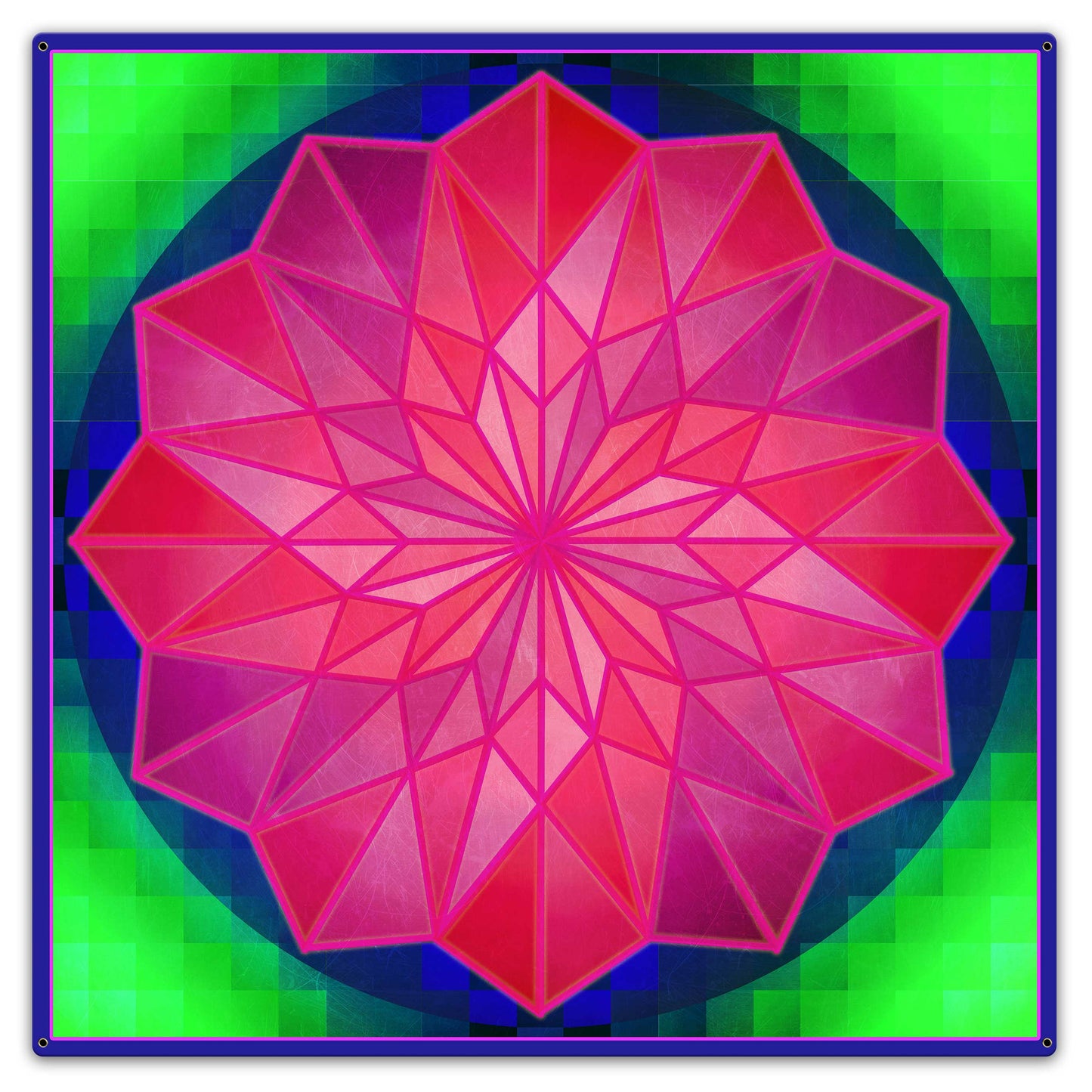 Rose Dahilia Blue Border 36 X 36 vintage metal sign