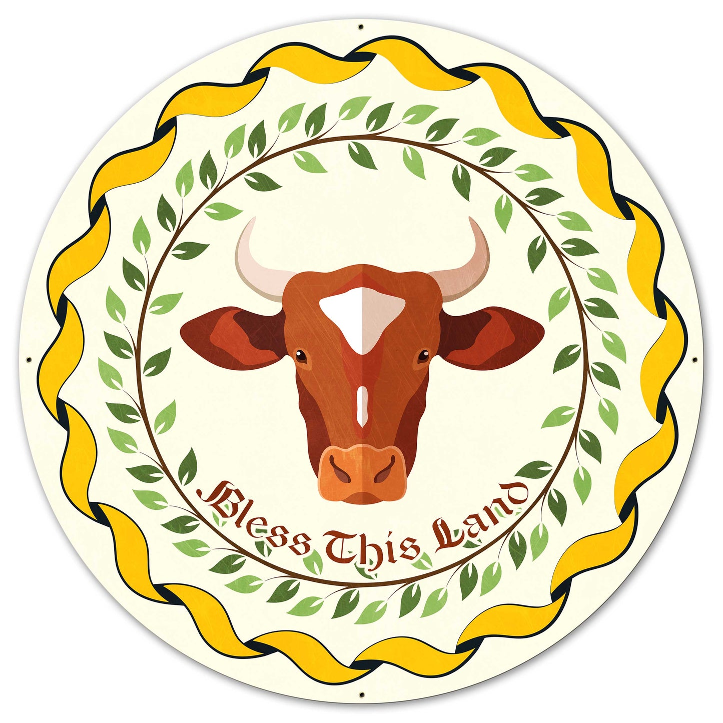 Cow Hex Sign White Background 36 X 36 vintage metal sign