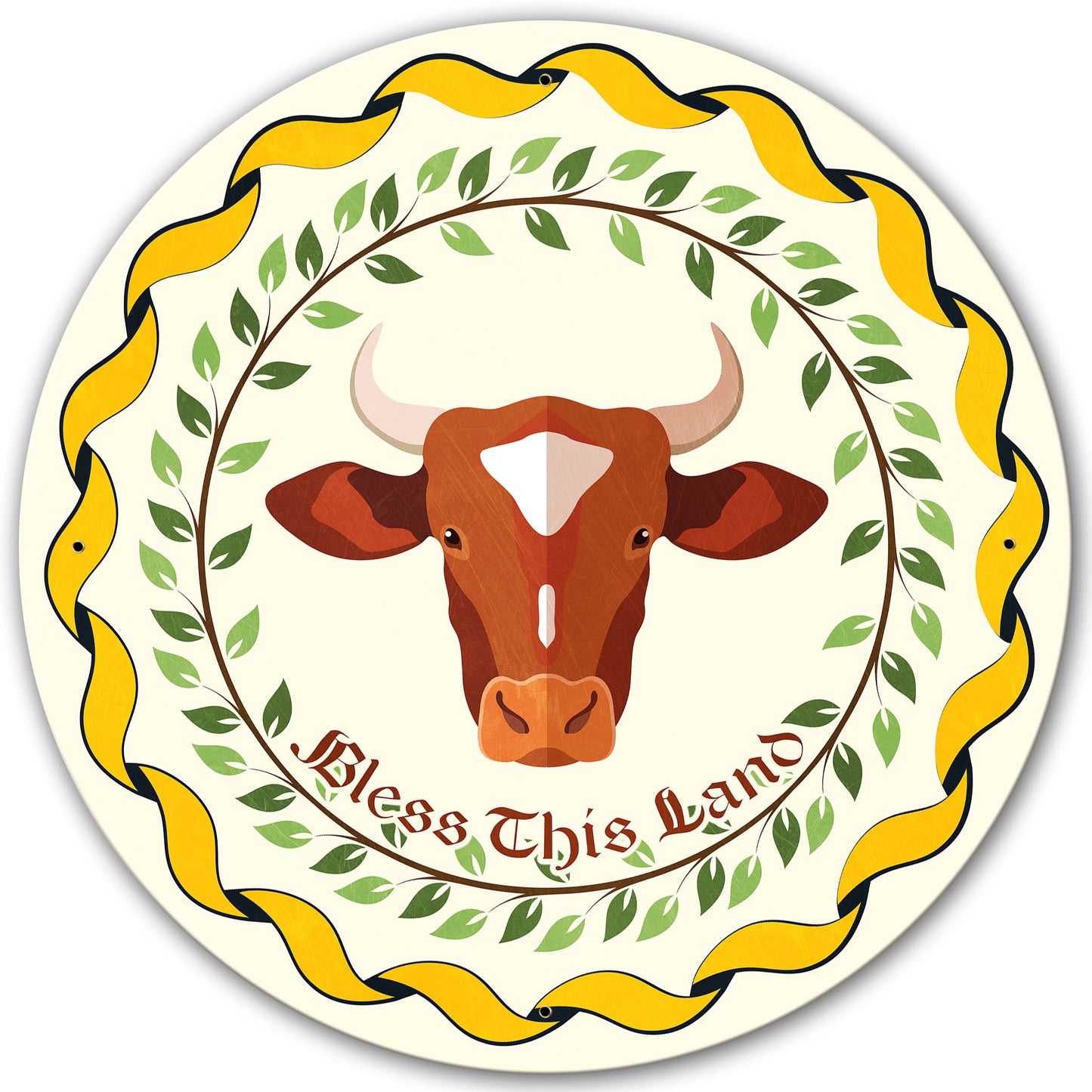 Cow Hex Sign White Background 28 X 28 vintage metal sign