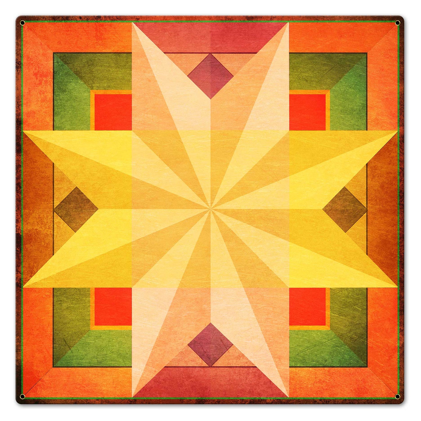 8 Point Star Quilt Warm Colors 24 X 24 vintage metal sign