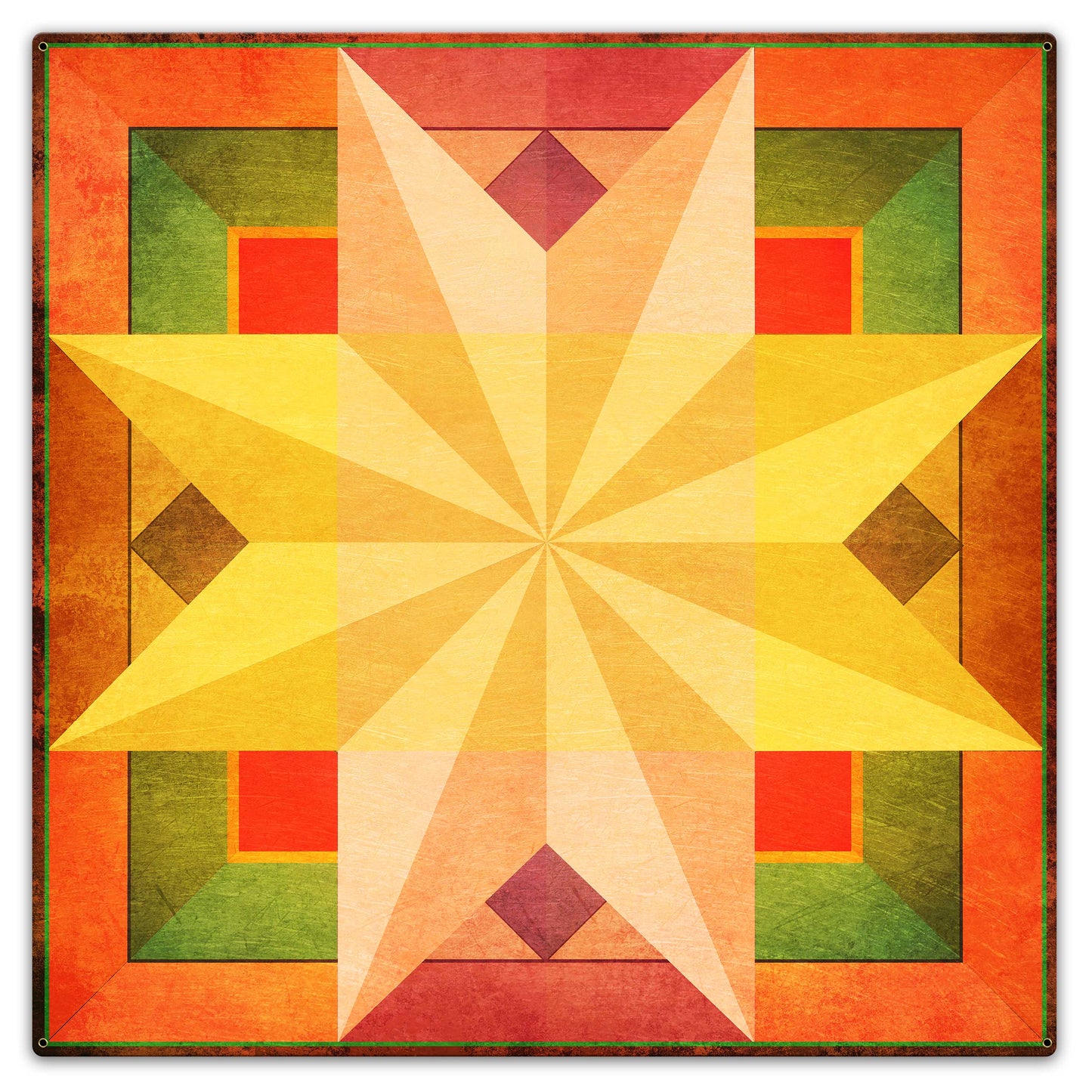 8 Point Star Quilt Warm Colors 36 X 36 vintage metal sign