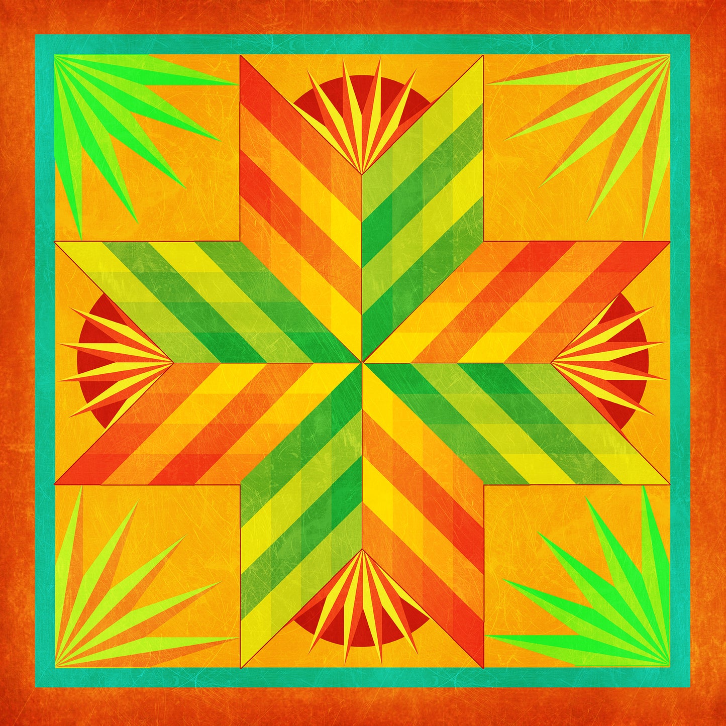 Summer Solstice Quilt Orange 24 X 24 vintage metal sign
