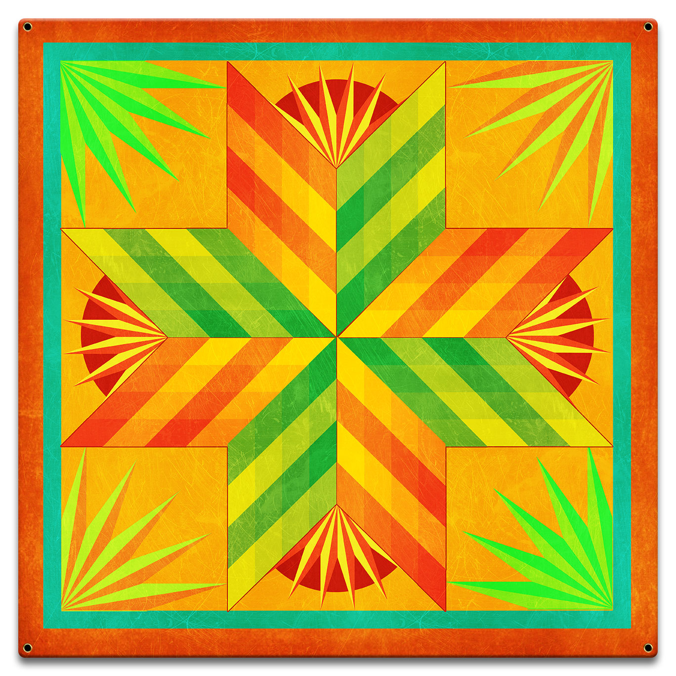 Summer Solstice Quilt Orange 18 X 18 vintage metal sign