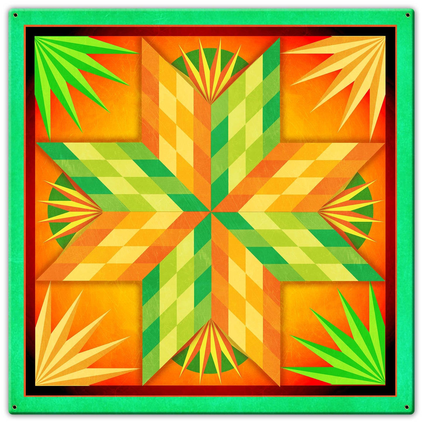 Summer Solstice Green Orange 30 X 30 vintage metal sign