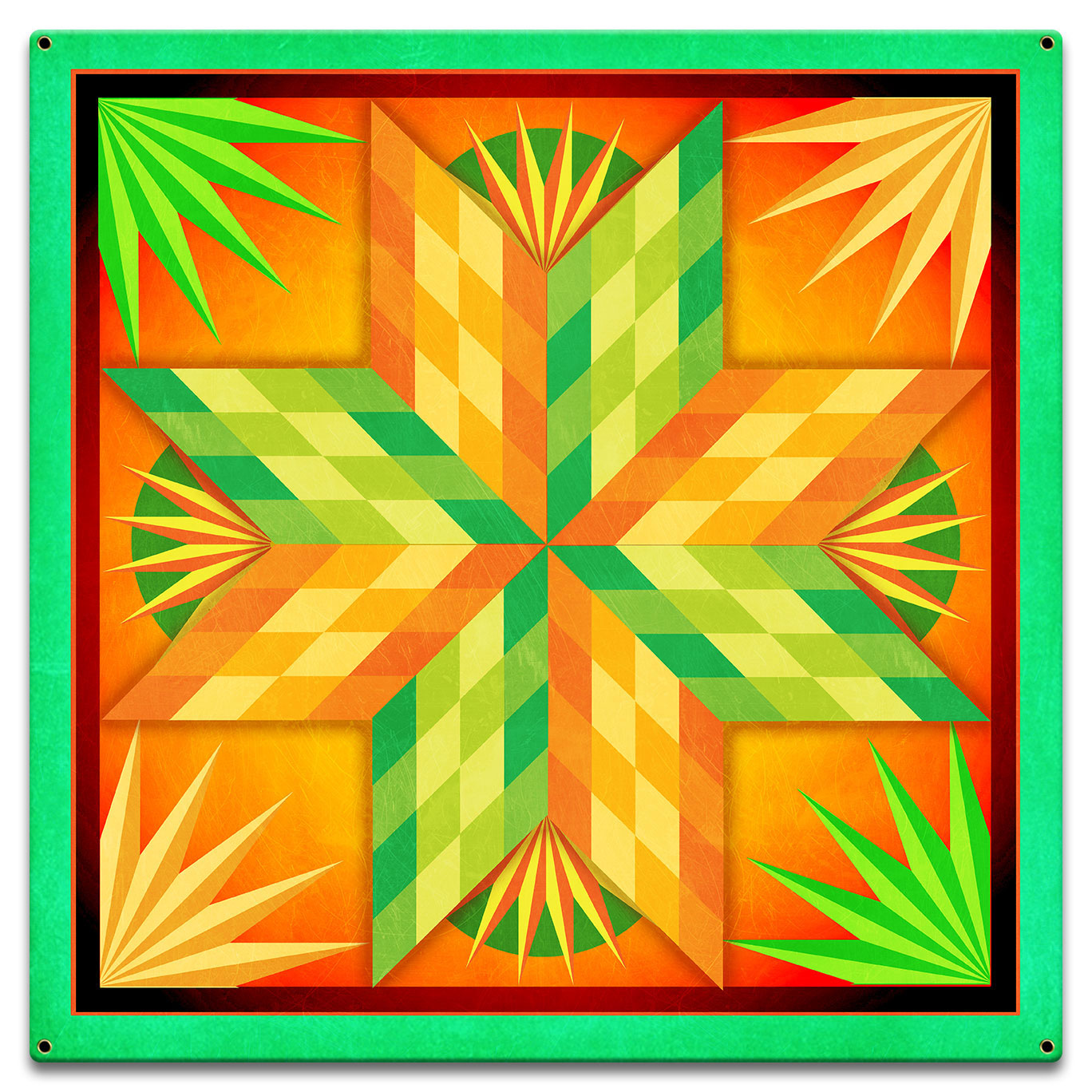 Summer Solstice Green Orange 18 X 18 vintage metal sign