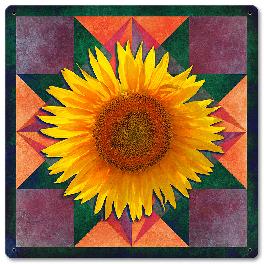 Sunflower Four Corners Metal Sign 12in X 12in