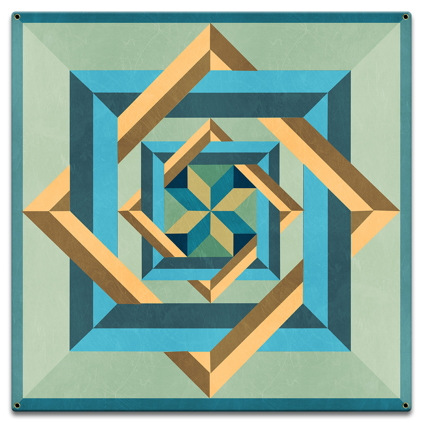 Box N Box N Box Blue Green Beige Metal Sign 18in X 18in