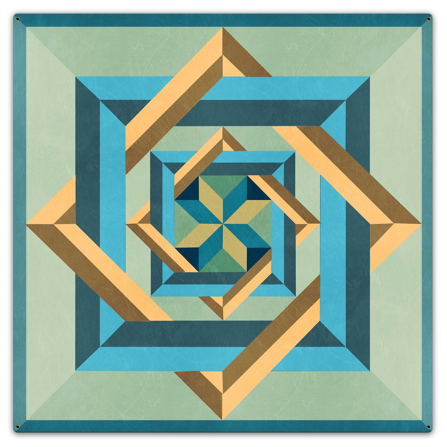 Box N Box N Box Blue Green Beige Metal Sign 36in X 36in