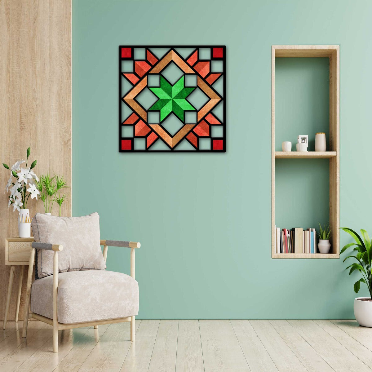 CARPENTERS WHEEL RED GREEN CUTOUT Metal Sign 18in X 18in