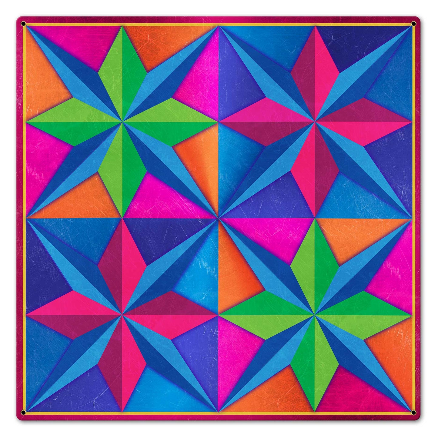 4 Eight Point Stars Magenta Blue Green Metal Sign 24in X 24in