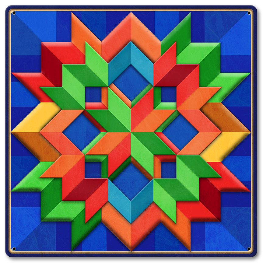Blue Orange Green Box Pattern Metal Sign 12in X 12in