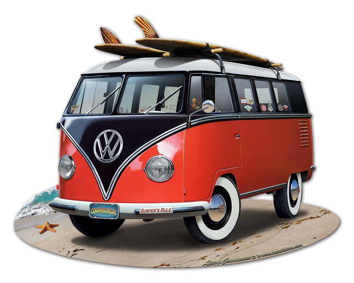 VW Bus Cut Out Red