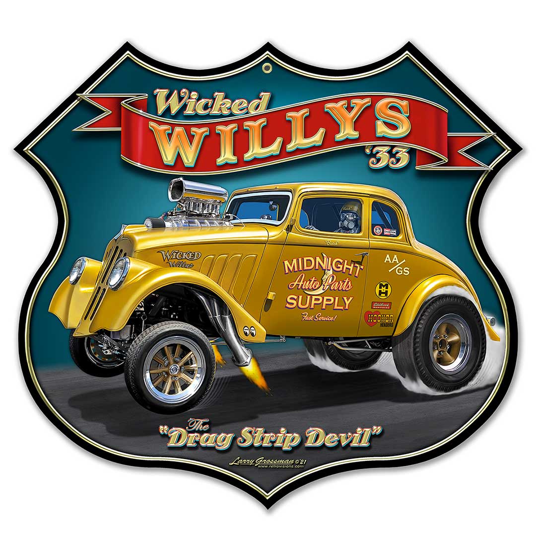 Wicked 1933 Willy's Shield 16 x 15 Custom Shape