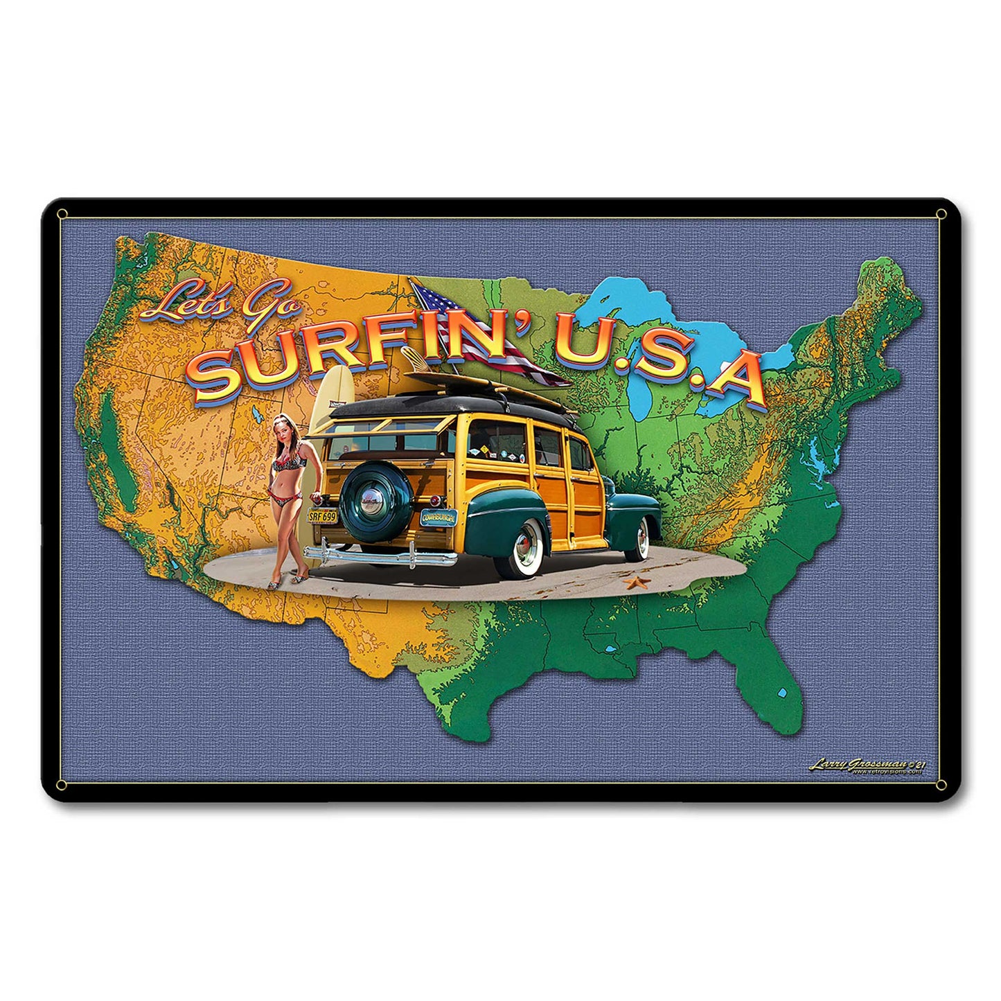 SURFIN USA MAP 18 x 12 Satin