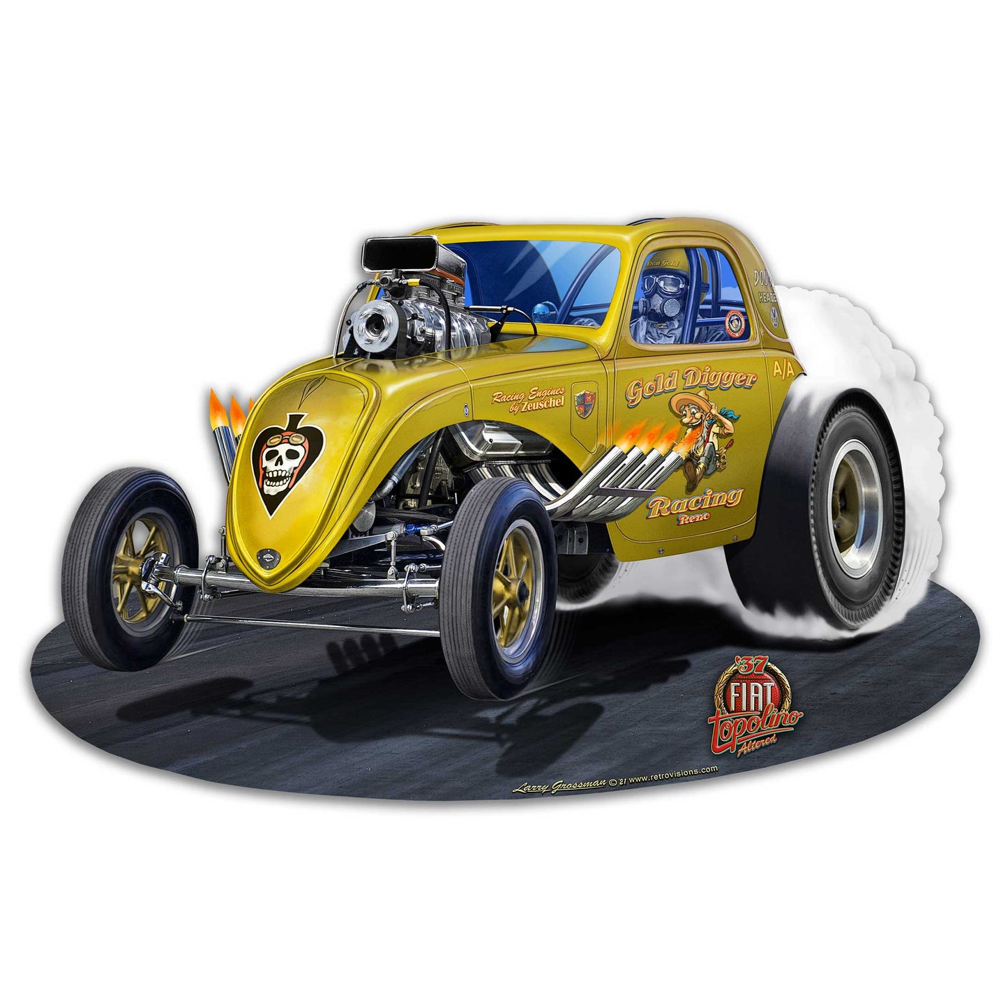 1937 FIAT DRAG CAR YELLOW 16 x 10 Custom Shape