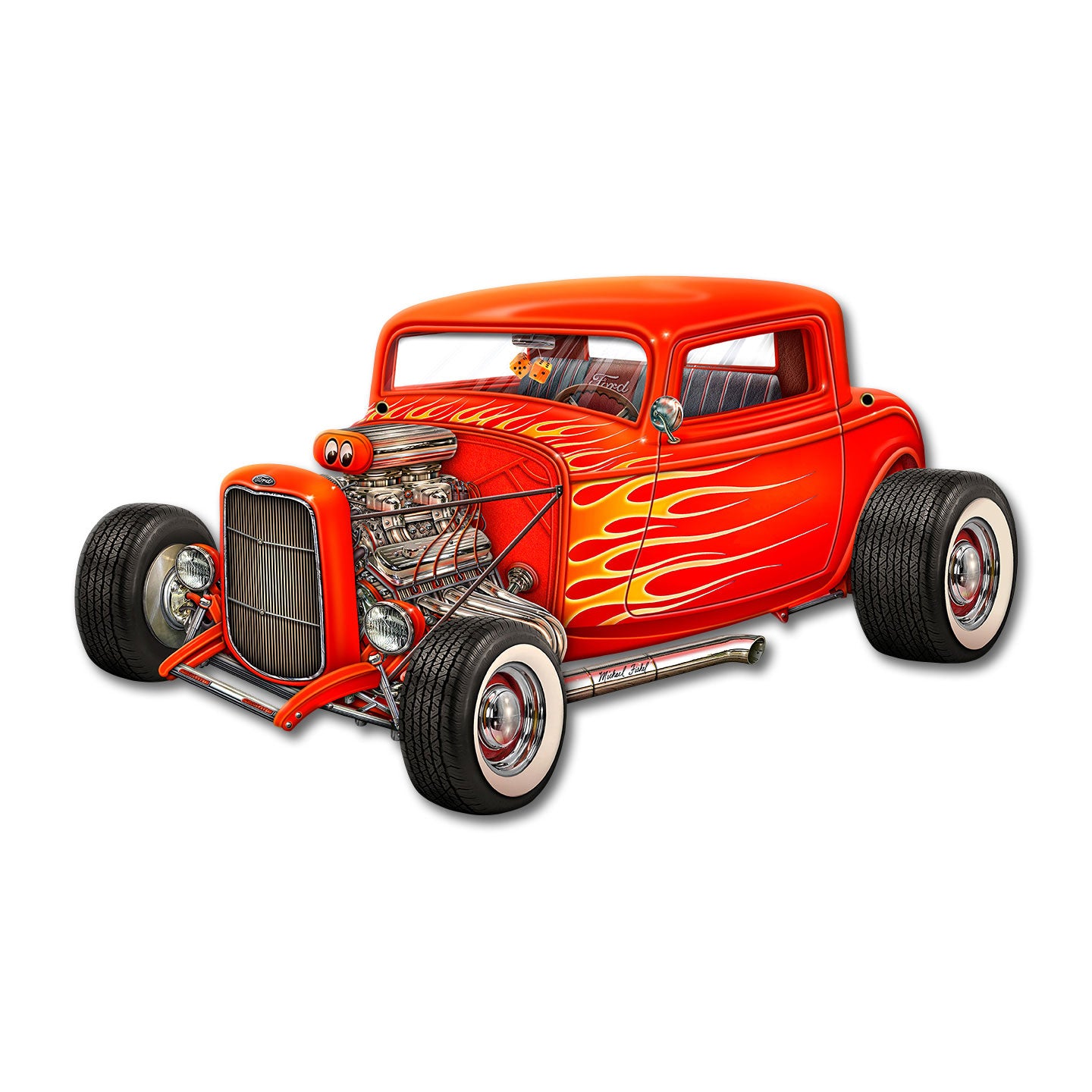 Red Hot Rod Cut out 18 X 10 vintage metal sign