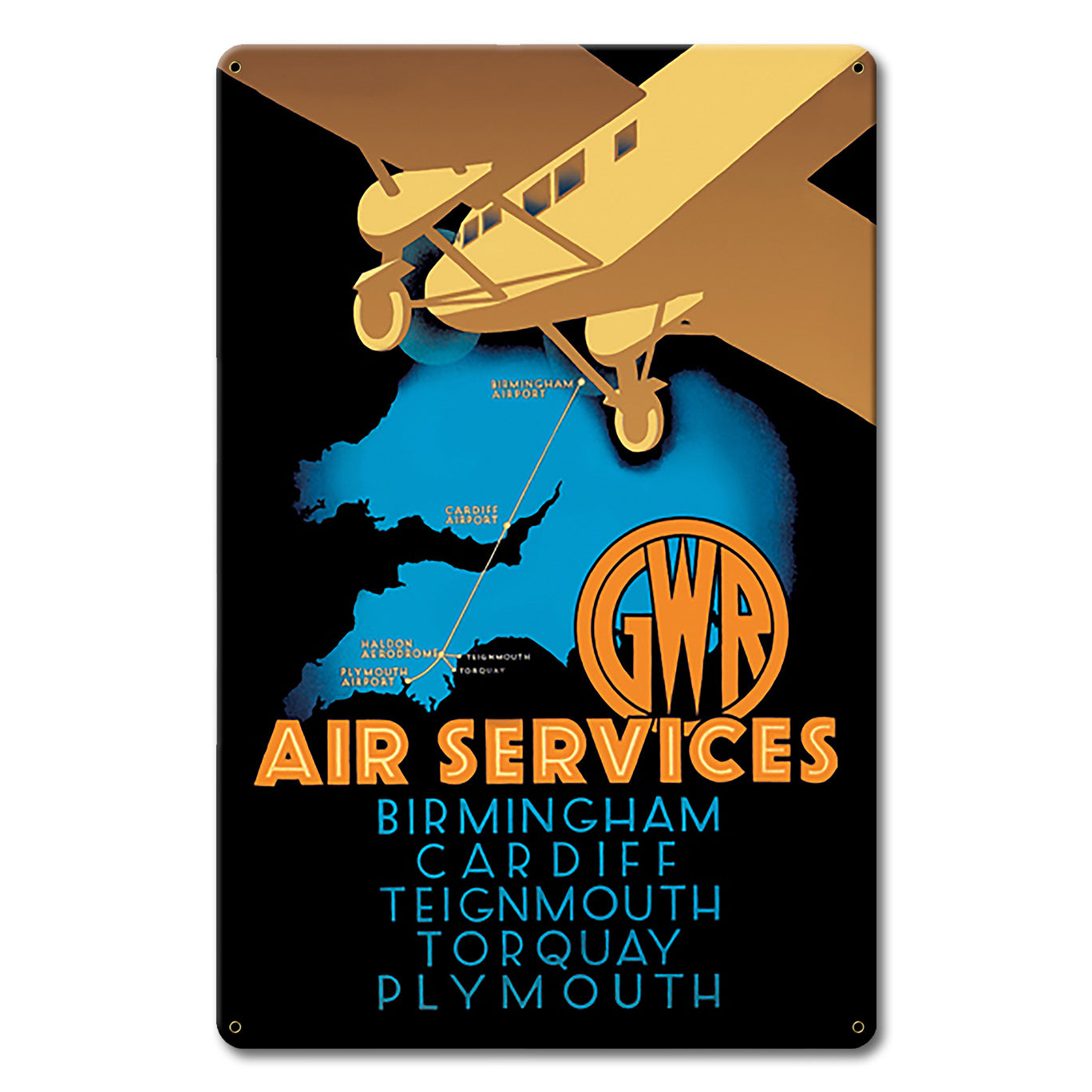 1930's Air Services Ad England Metal Sign 12in X 18in