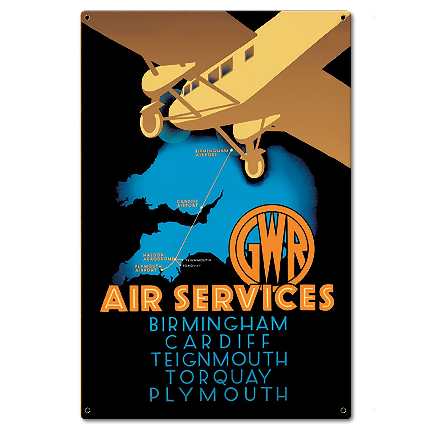 1930's Air Services Ad England Metal Sign 16in X 24in