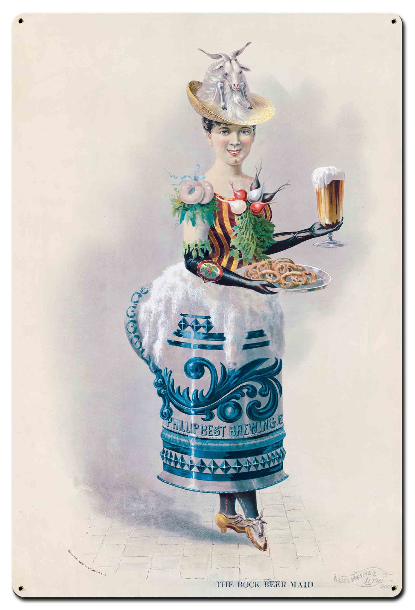 Bock Beer Maid 24 X 36 vintage metal sign