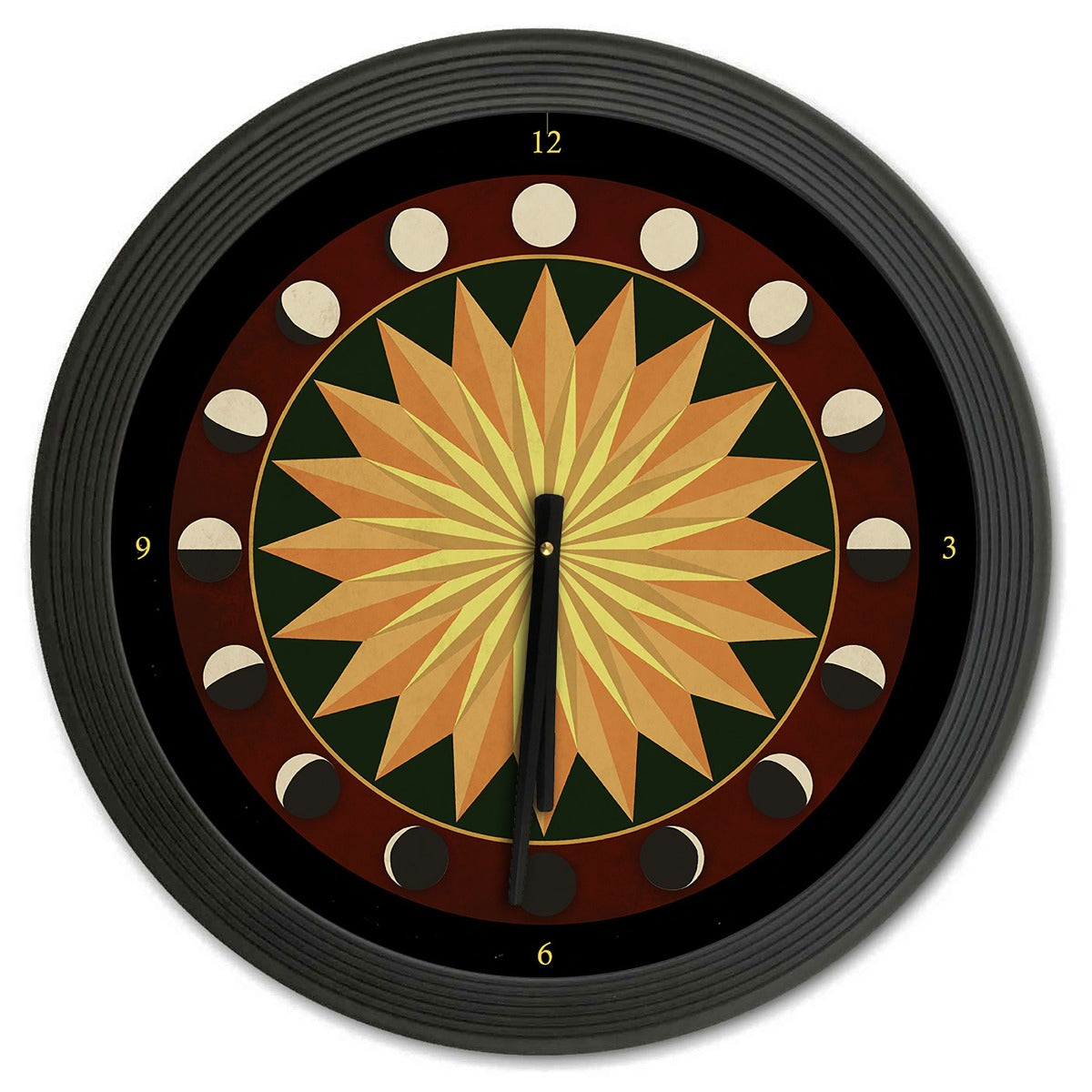 Moon Phases Hex Sign Multiple Starburst 18 x 18 Clock