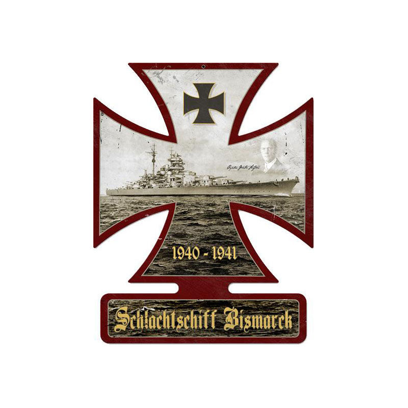 Bismarck, Axis Military, Iron Cross Metal Sign, 19 X 15 Inches