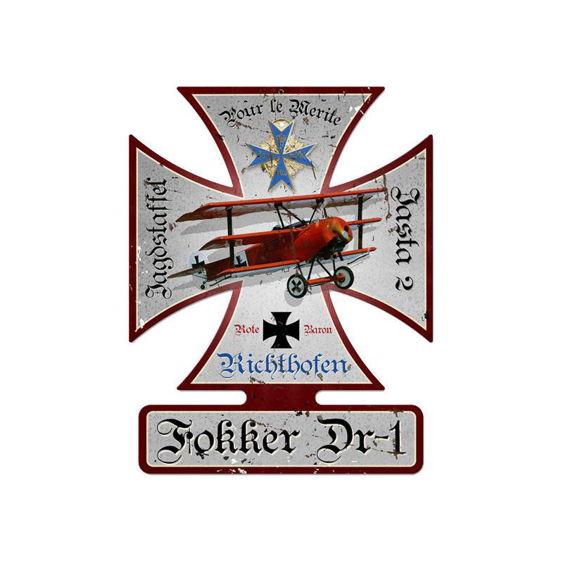 Fokker DR-1, Aviation, Iron Cross Metal Sign, 19 X 15 Inches
