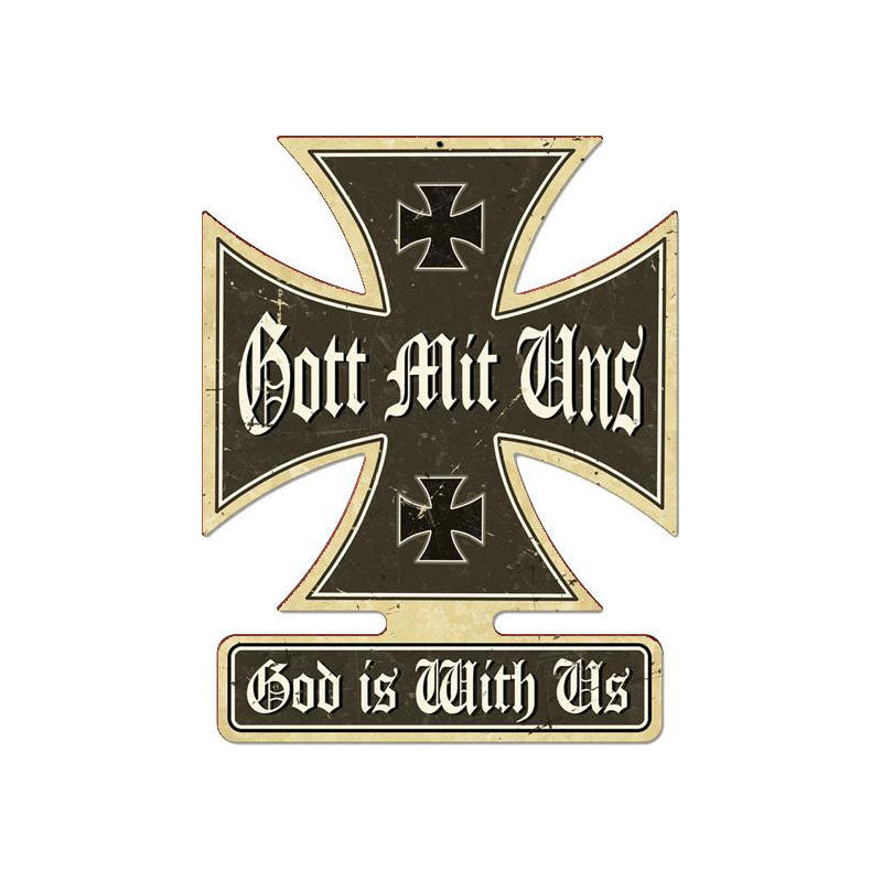 Gott Mit Uns, Axis Military, Iron Cross Metal Sign, 19 X 15 Inches