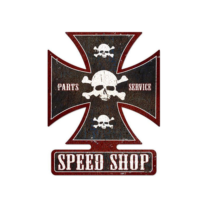 Speed Shop, Automotive, Iron Cross Metal Sign, 19 X 15 Inches