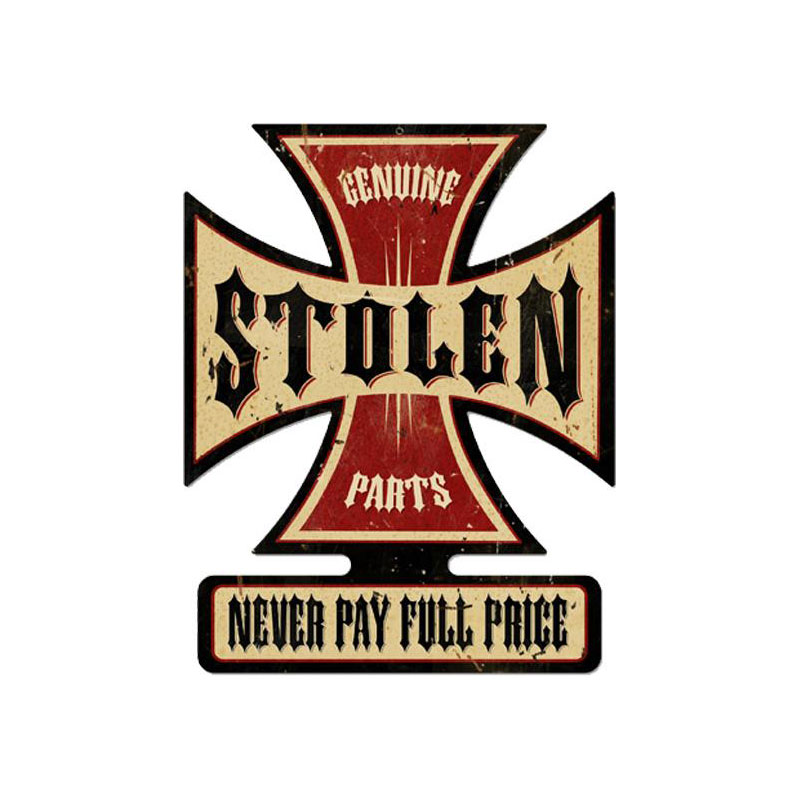 Stolen Parts, Automotive, Iron Cross Metal Sign, 19 X 15 Inches